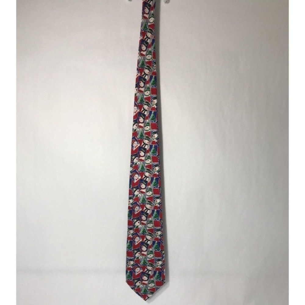 American Greetings Christmas Tie 100% Silk‎ Snowman Collage Novelty Neckwear - Picture 12 of 12
